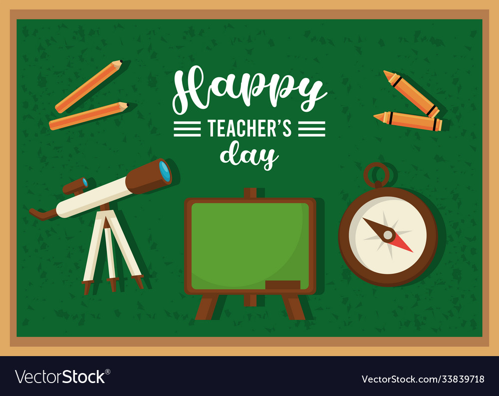 Happy teachers day card with chalkboard Royalty Free Vector