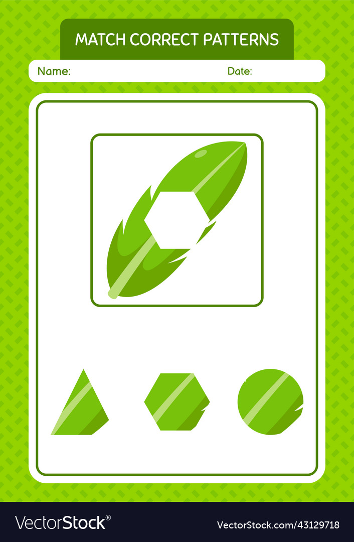 Match pattern game with banana leaf worksheet vector image Match pattern game with banana leaf worksheet