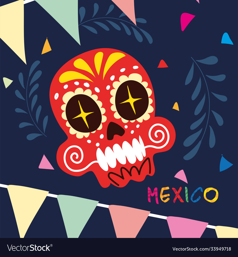 Mexiko-Label mit mexikanischem Totenkopf-Poster