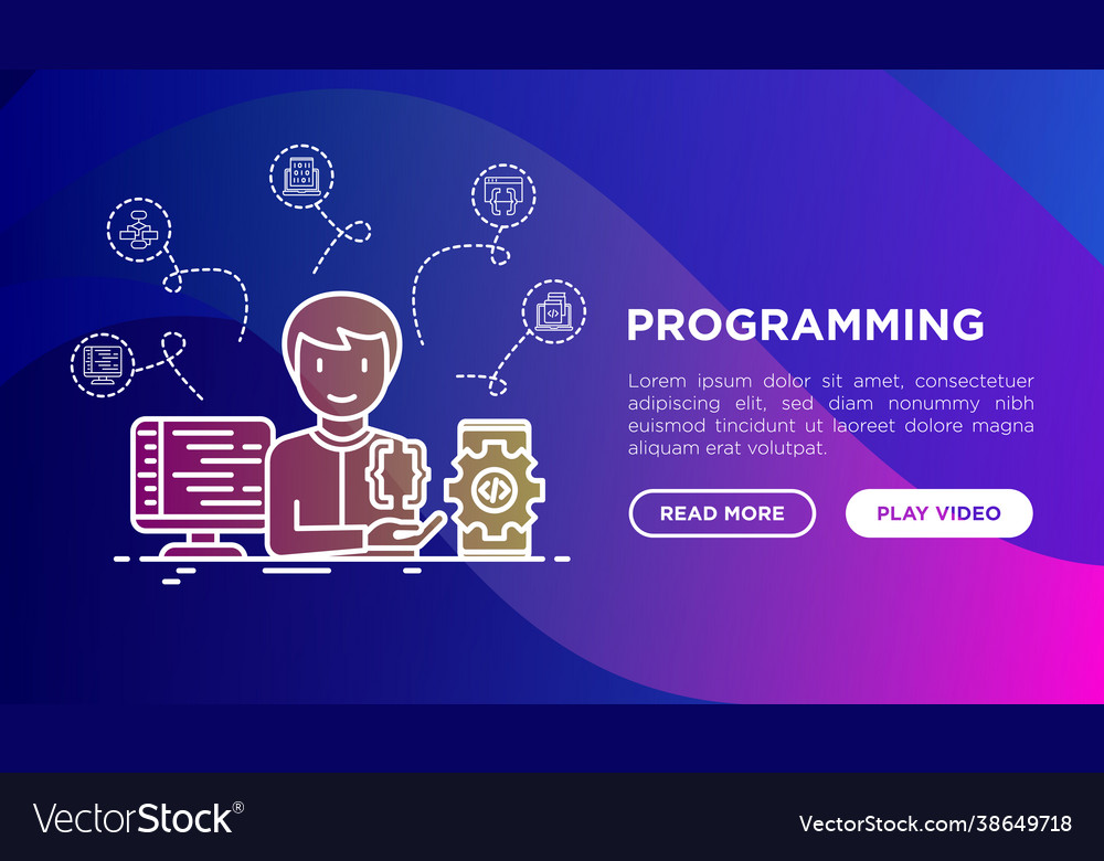 Programming concept with thin line icons vector image Programming concept with thin line icons