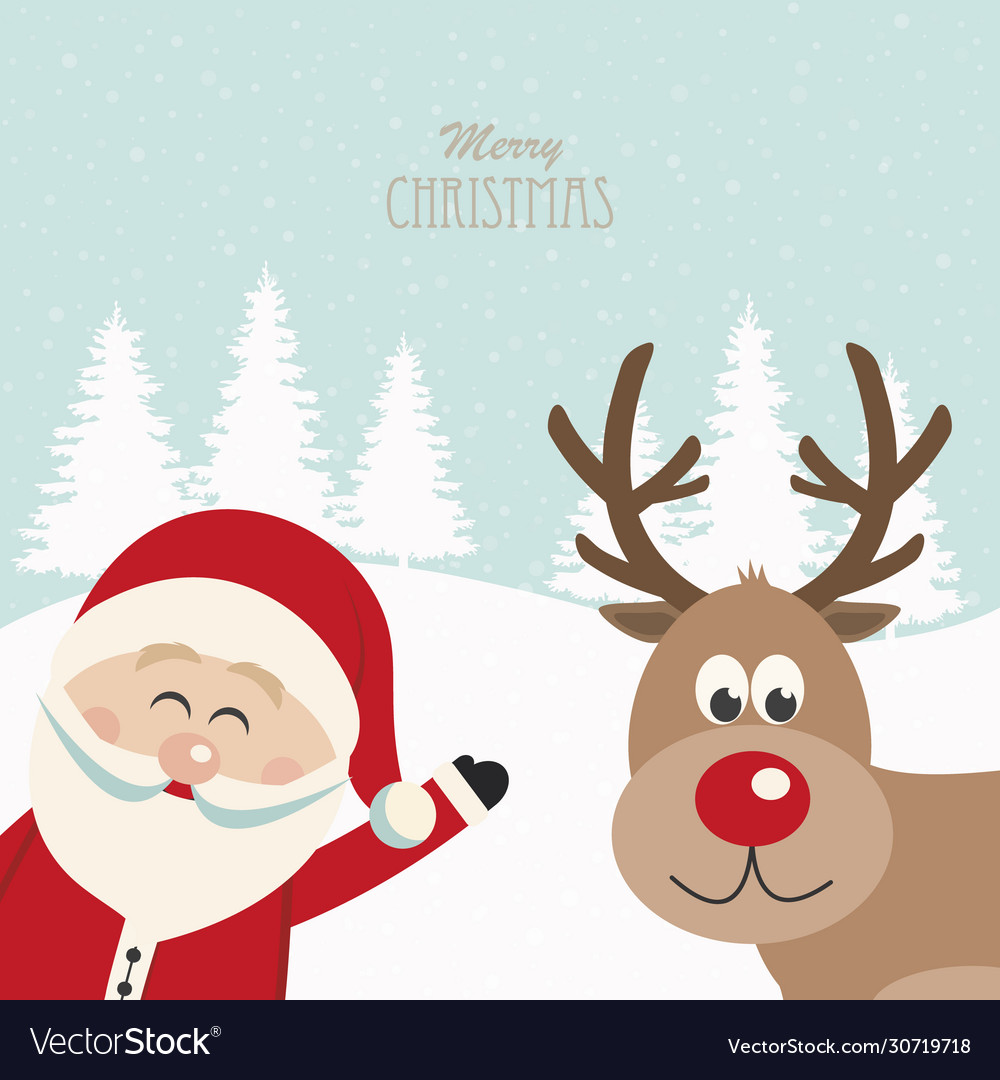 Santa claus and reindeer snowy background Vector Image