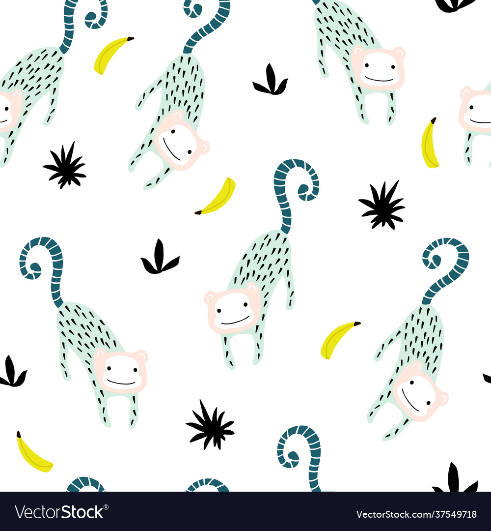 Seamless pattern with gcute monkey and banana vector image Seamless pattern with gcute monkey and banana