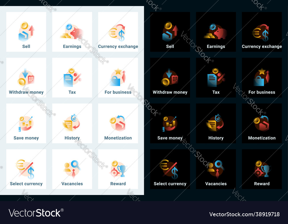 Set icons in gradient style editable vector image Set icons in gradient style editable