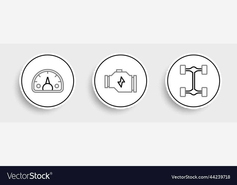 Set line chassis car speedometer and check engine vector image Set line chassis car speedometer and check engine
