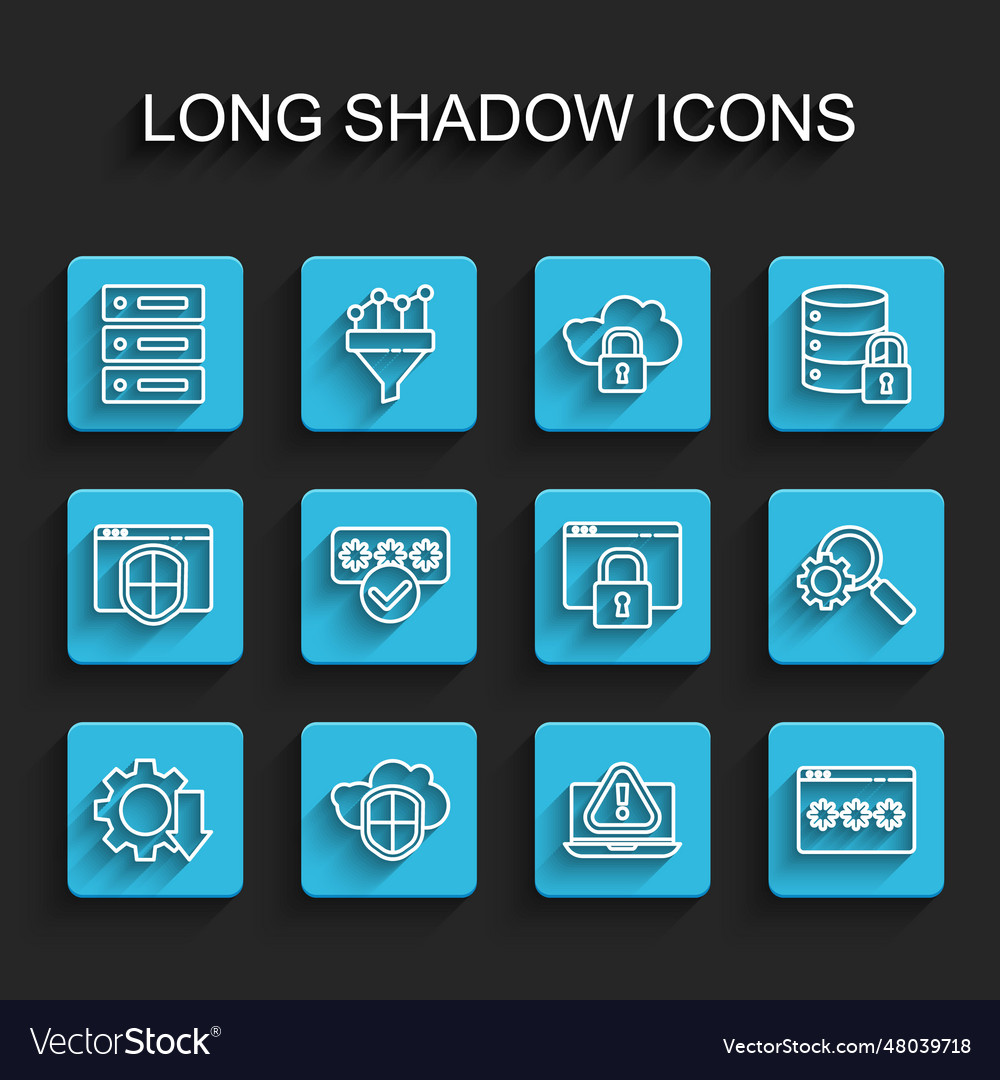 Set line cost reduction cloud and shield server vector image Set line cost reduction cloud and shield server