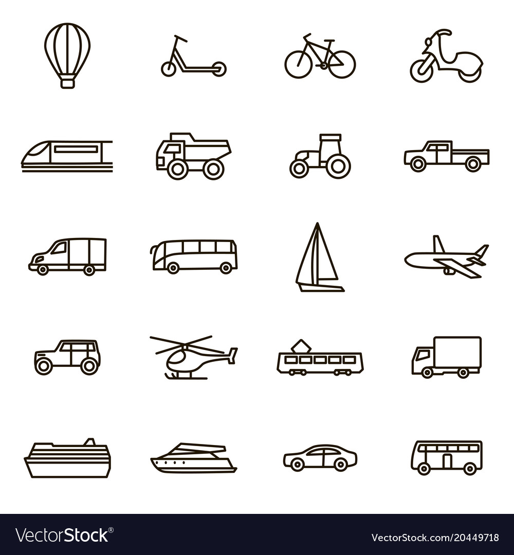Transport signs black thin line icon set