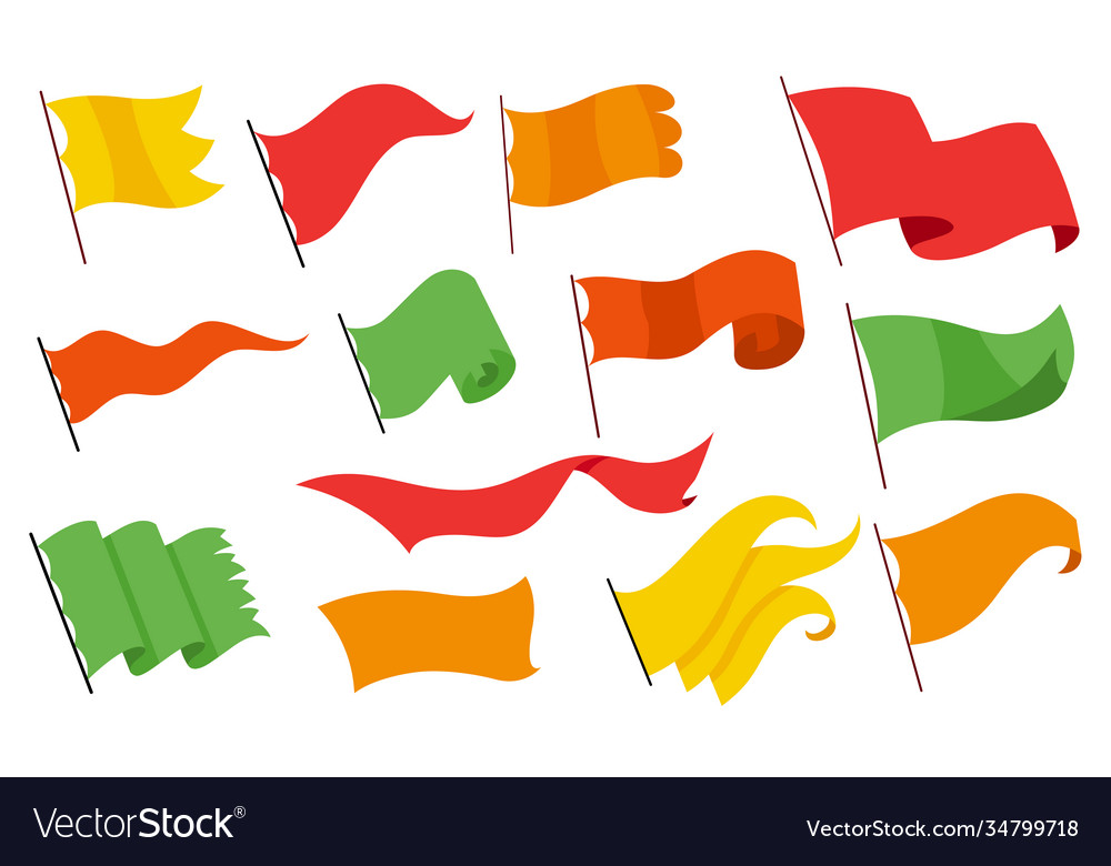 Waving flags set color template on white