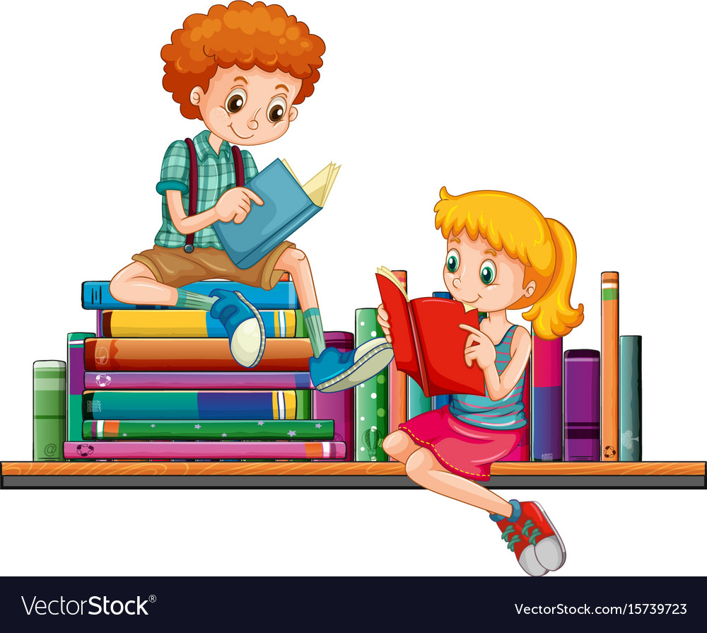 Boy and girl reading books together Royalty Free Vector