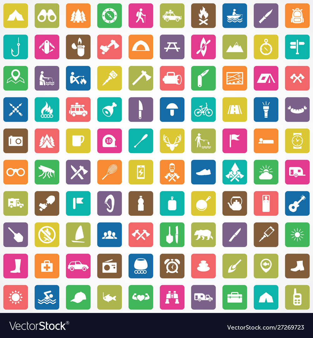 Camping 100 icons universal set for web and ui