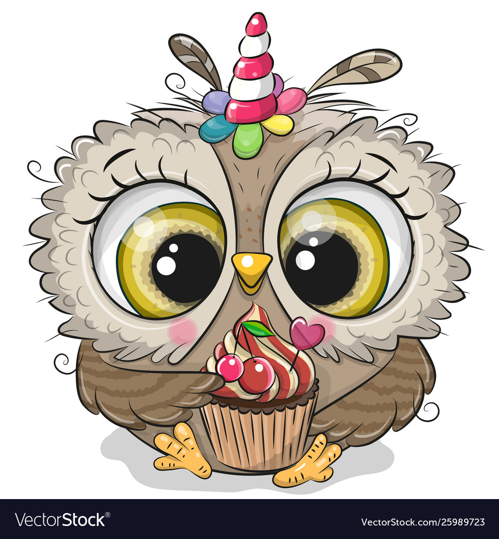 Cartoon owl with horn a unicorn Royalty Free Vector Image