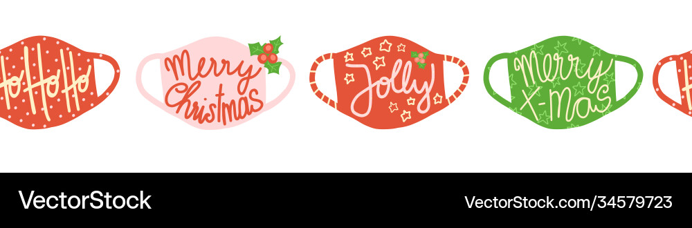 Christmas face masks seamless border Royalty Free Vector