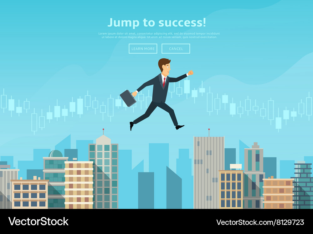 Confident businessman jumping between buildings Vector Image