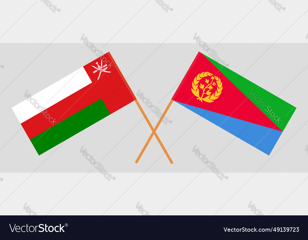 Crossed flags of oman and eritrea official colors vector image Crossed flags of oman and eritrea official colors