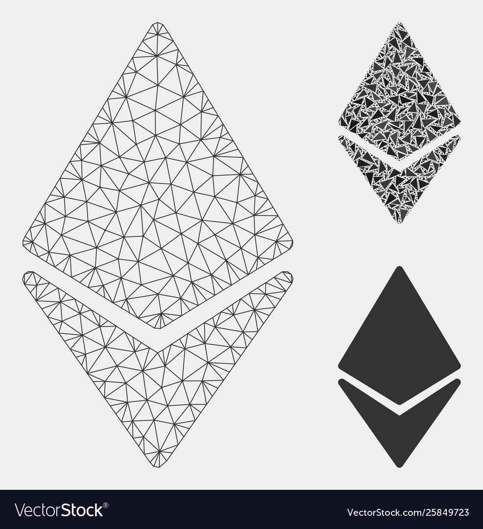 Ethereum mesh 2d model and triangle mosaic vector image Ethereum mesh 2d model and triangle mosaic