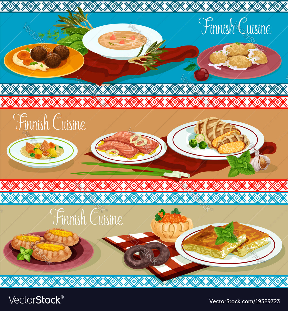 Finnish Cuisine Restaurant Banner With Seafood Vector Image