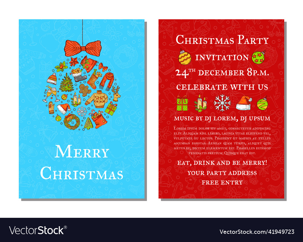 Hand drawn colored christmas party invitation Vector Image