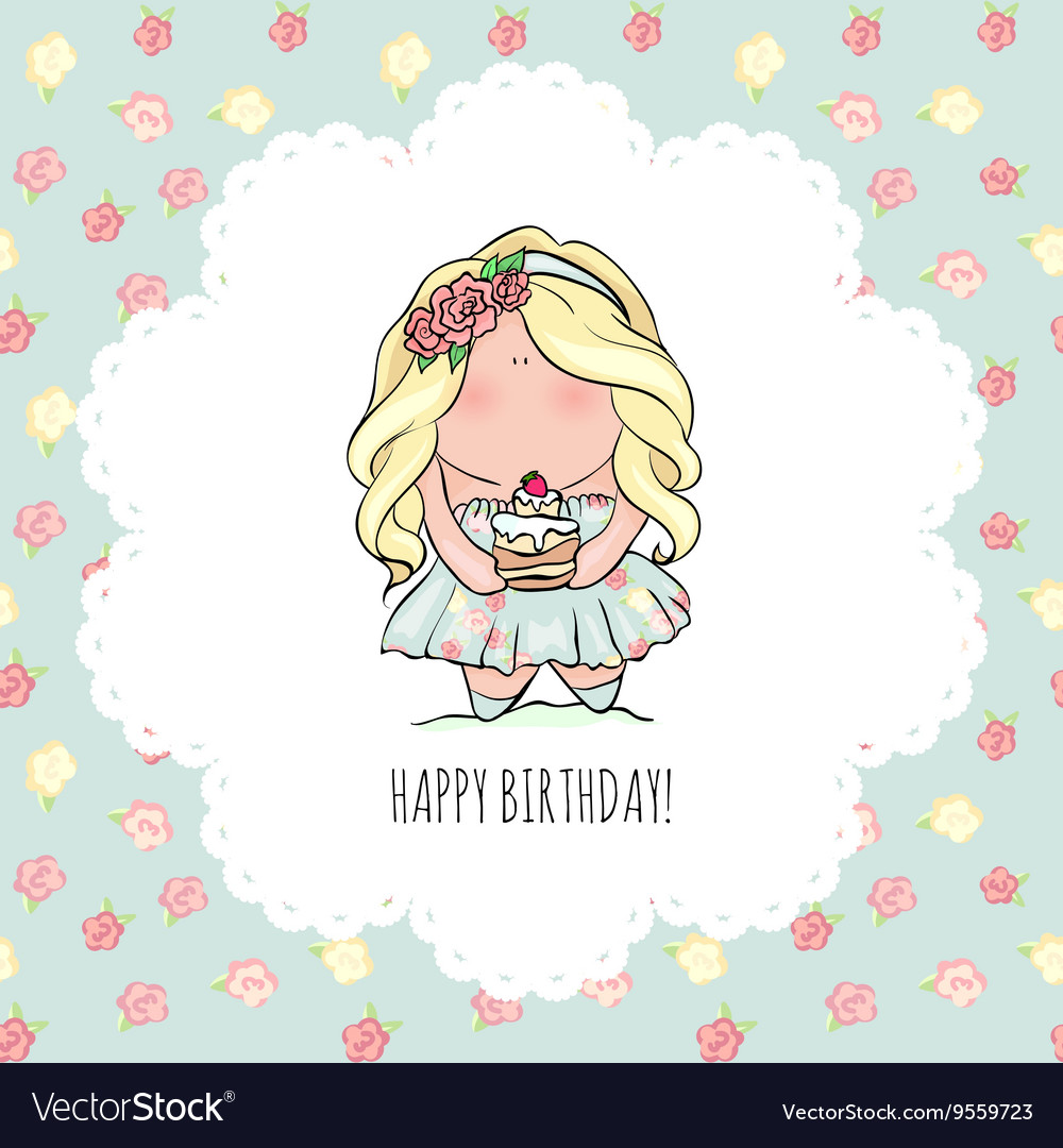 Happy birthday card for girl cute little Vector Image