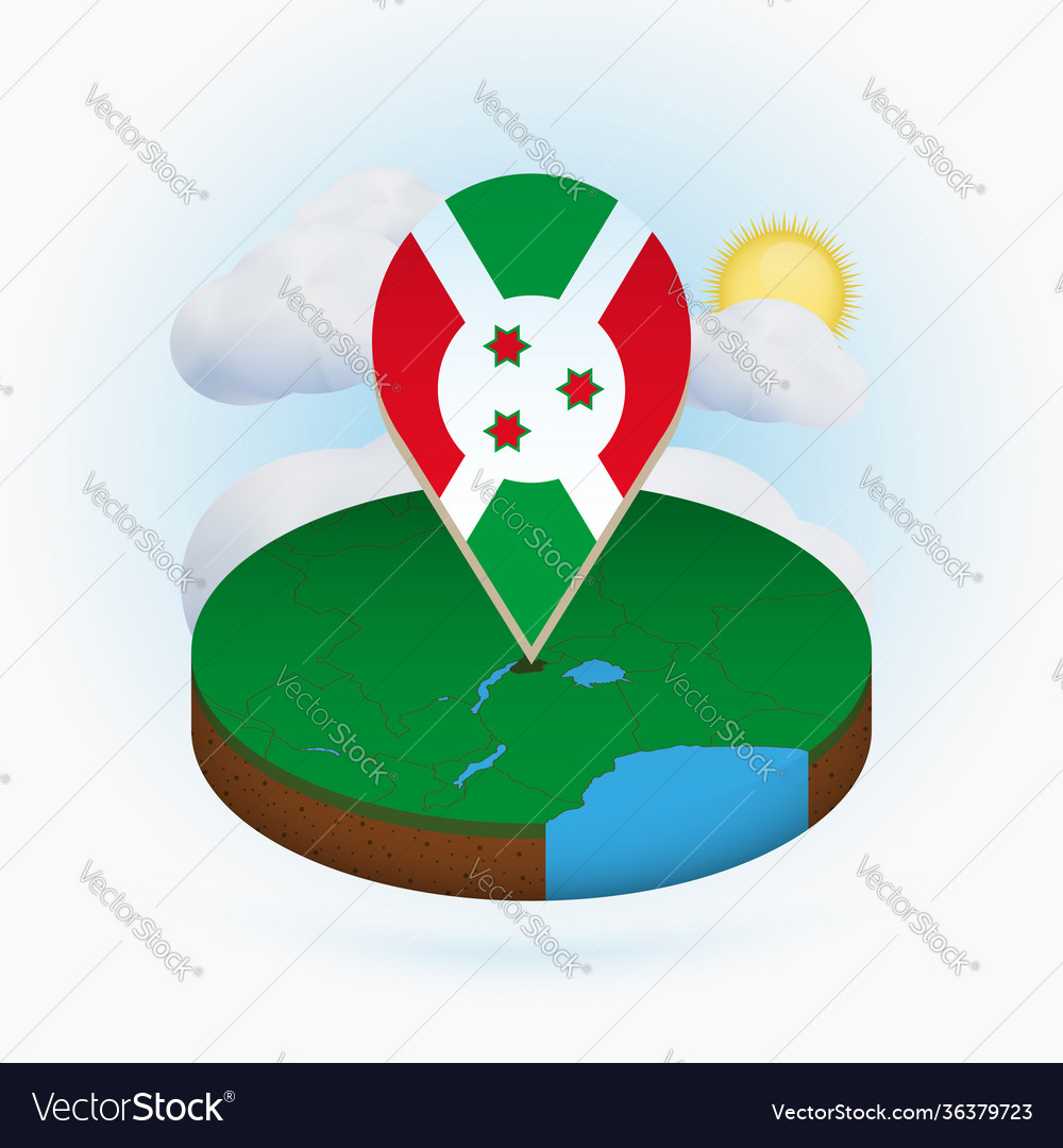 Isometric round map burundi and point marker