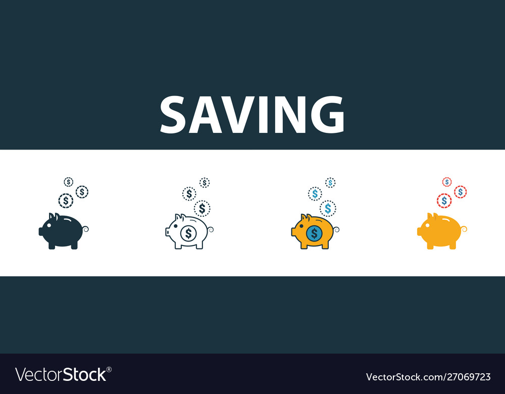 Saving icon set four elements in different styles vector image Saving icon set four elements in different styles