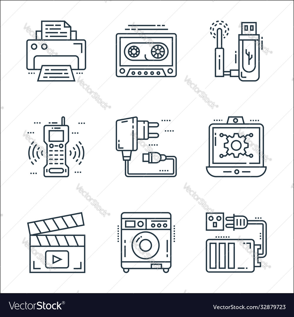 Technology devices line icons linear set quality vector image Technology devices line icons linear set quality