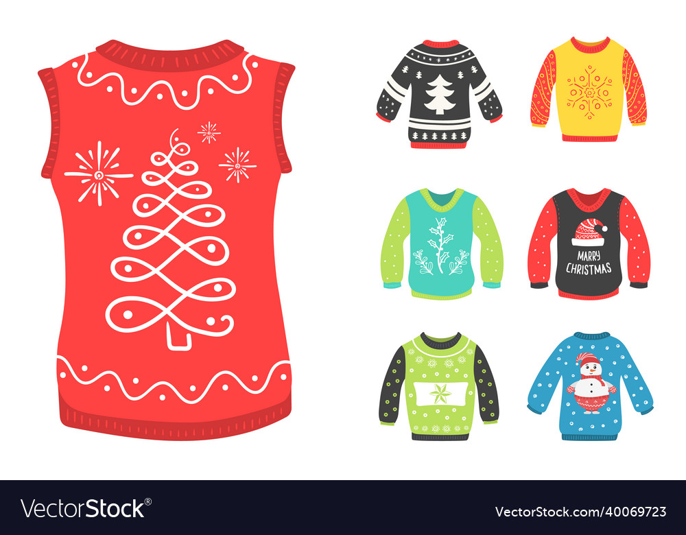 Ugly sweaters for christmas party new year wear vector image Ugly sweaters for christmas party new year wear