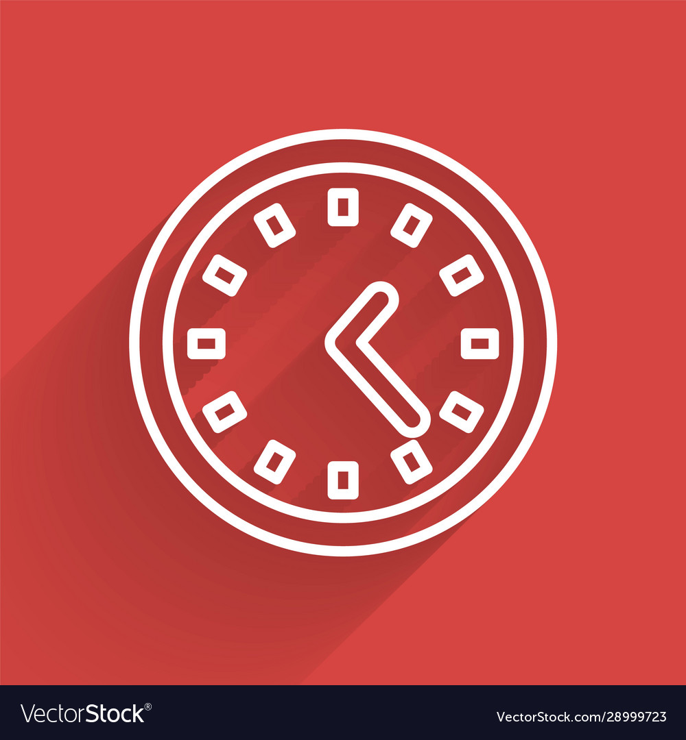 White line clock icon isolated with long shadow