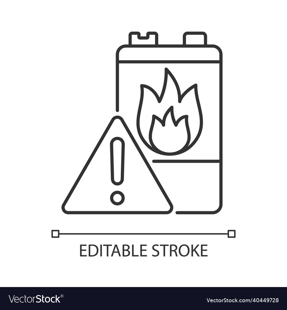 Battery flammability linear icon Royalty Free Vector Image