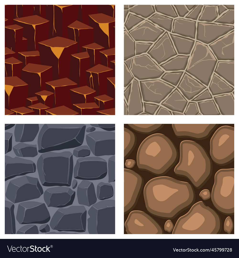 Cartoon game textures lava rocks and brick dirt Vector Image