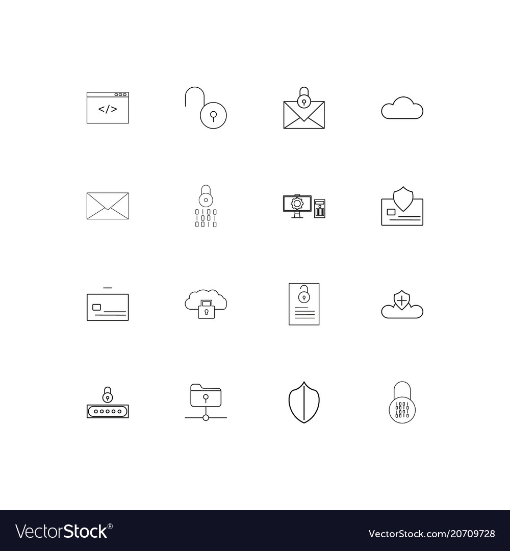Cyber security simple linear icons set outlined
