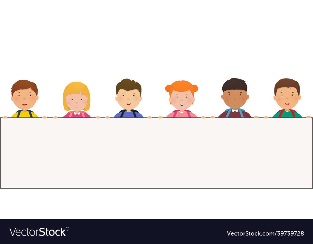 Happy kids holding big blank poster banner vector image Happy kids holding big blank poster banner