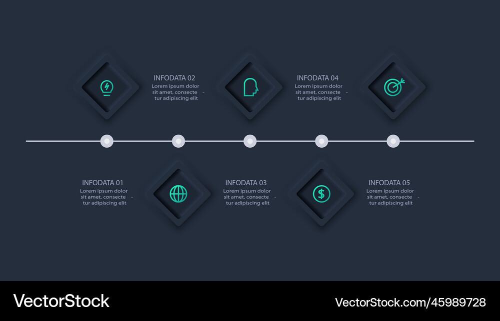 Neumorphic flowchart dark infographic creative Vector Image