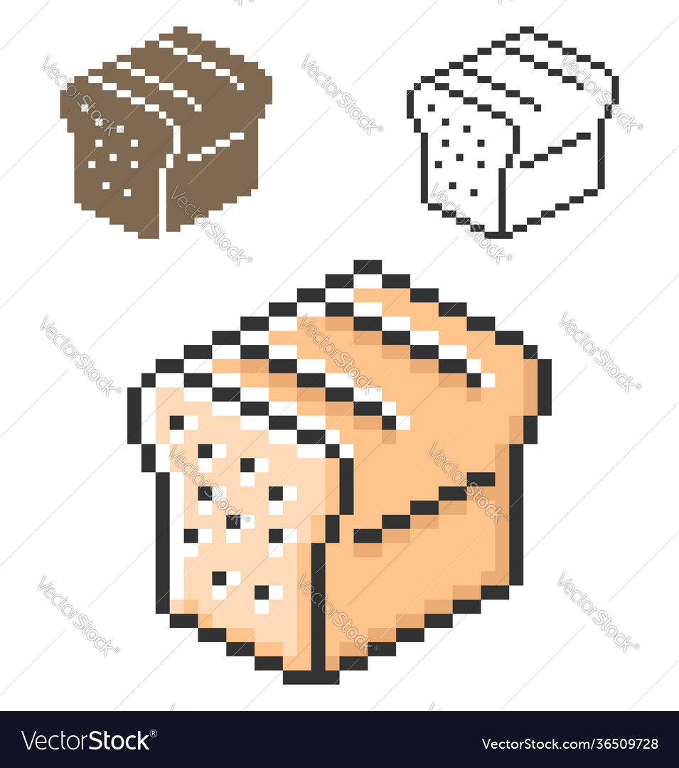 Pixel icon bread brick in three variants fully