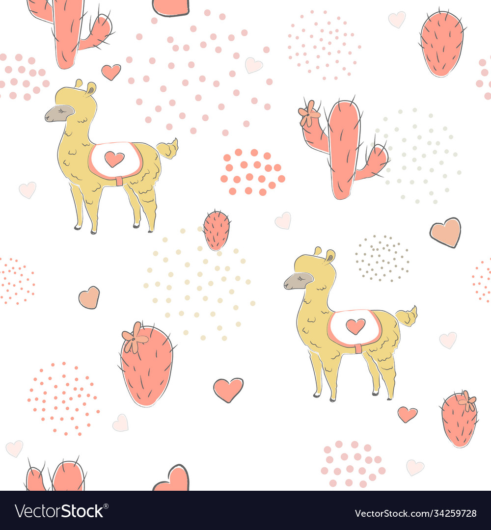 Seamless alpaca pattern with cacti vector image Seamless alpaca pattern with cacti