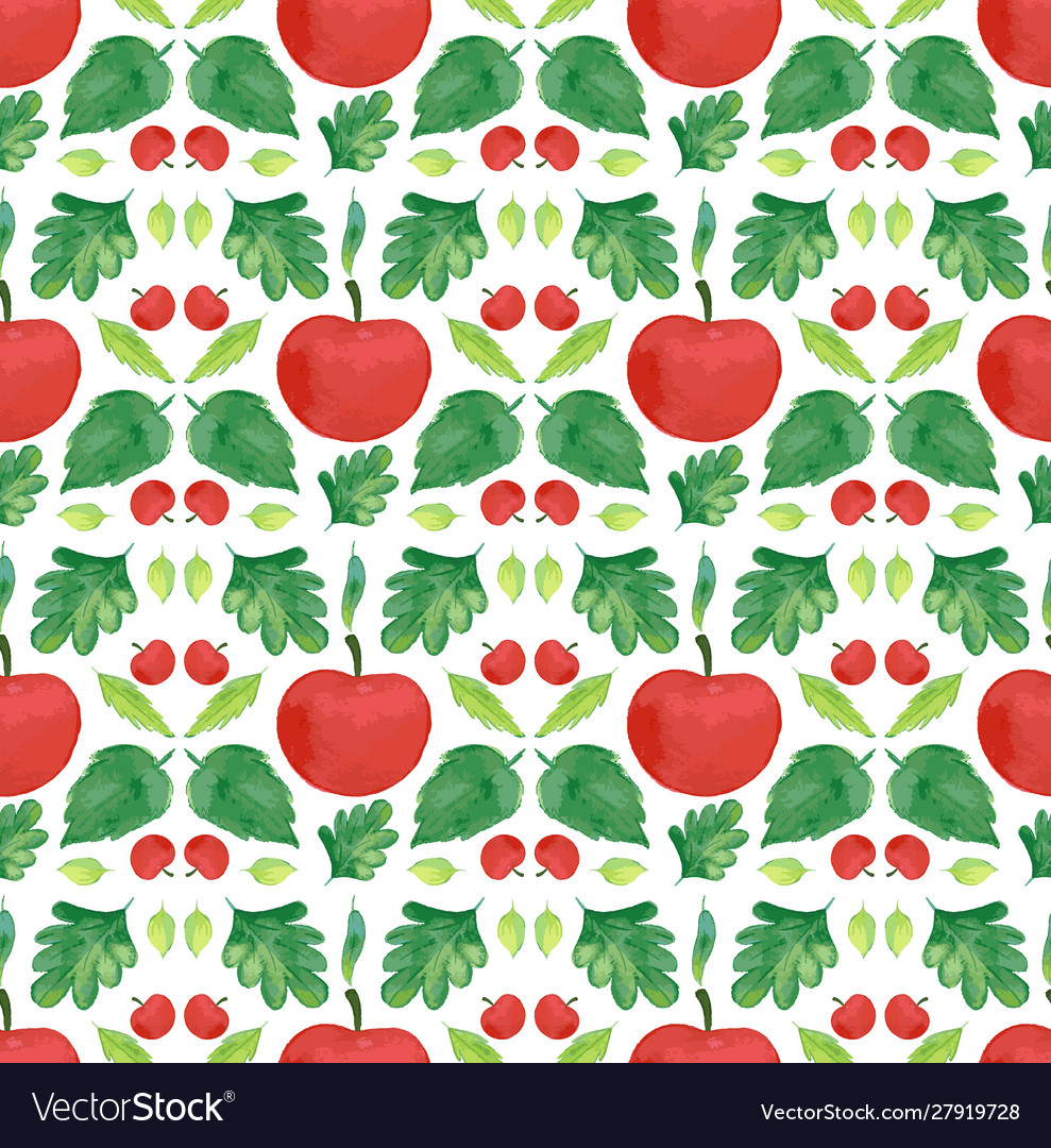 Seamless background design with apples and leaves vector image Seamless background design with apples and leaves