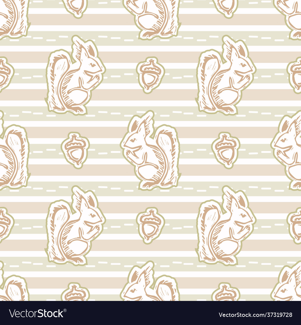 Seamless minimalist squirrel blockprint pattern vector image Seamless minimalist squirrel blockprint pattern