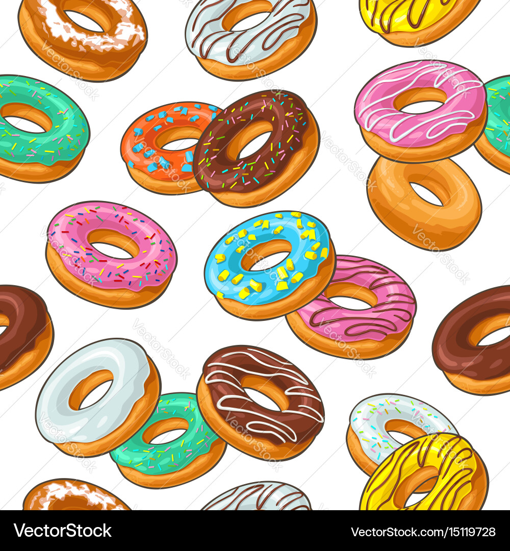 Seamless pattern set donut with different icing Vector Image