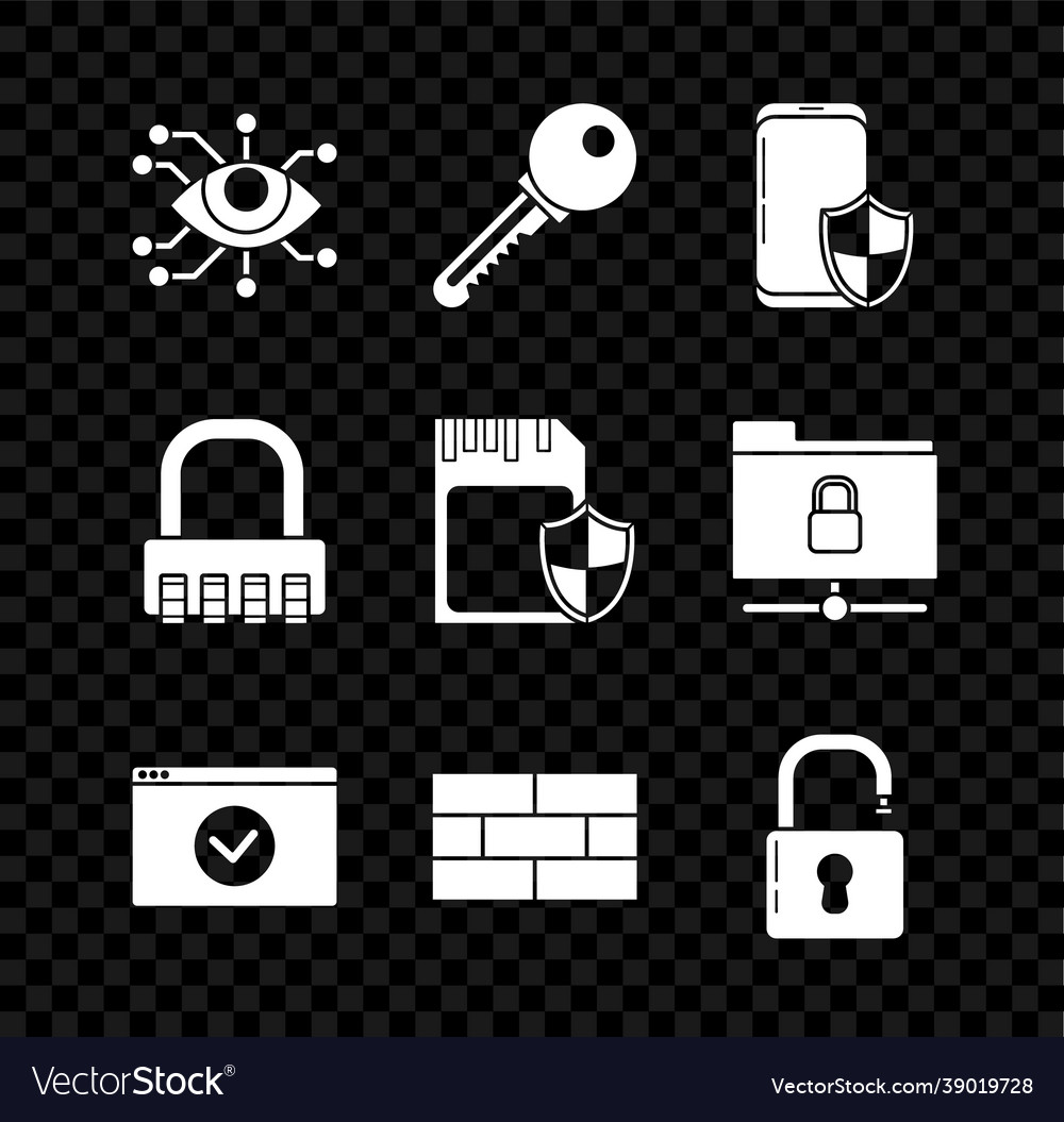 Set eye scan key smartphone with security shield vector image Set eye scan key smartphone with security shield