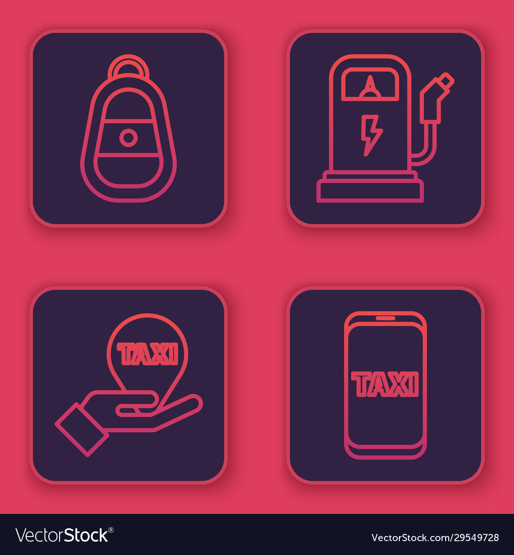 Set line car key with remote hand on map pointer vector image Set line car key with remote hand on map pointer
