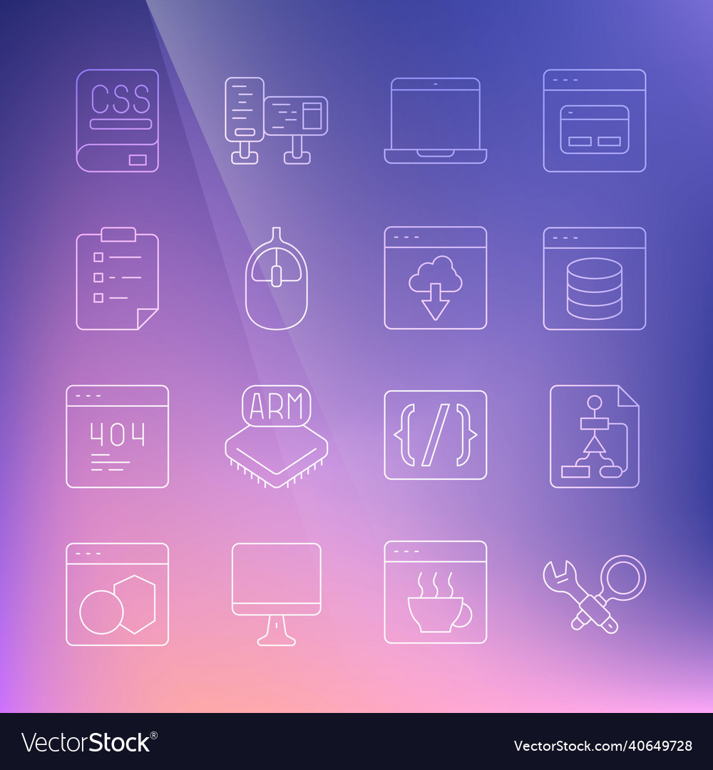 Setzen Sie die Zeile Debugging Flowchart Server Daten Web vector image Setzen Sie die Zeile Debugging Flowchart Server Daten Web