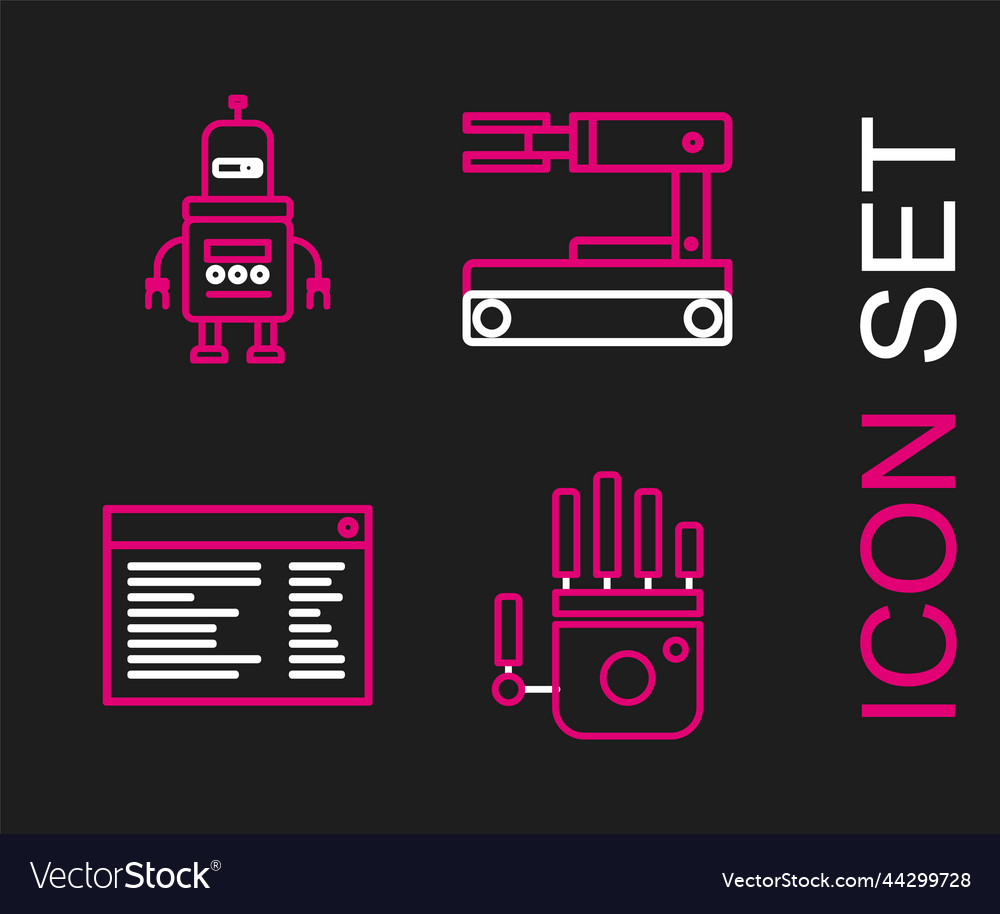 Set line mechanical robot hand software web vector image Set line mechanical robot hand software web