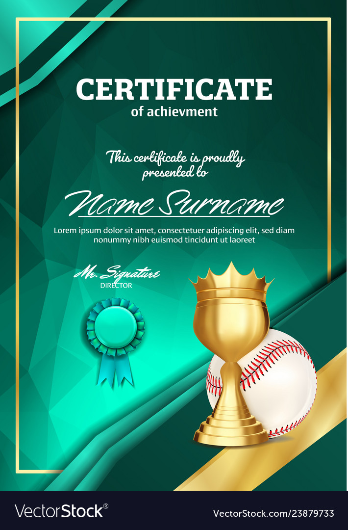 Baseball certificate diploma with golden cup Vector Image