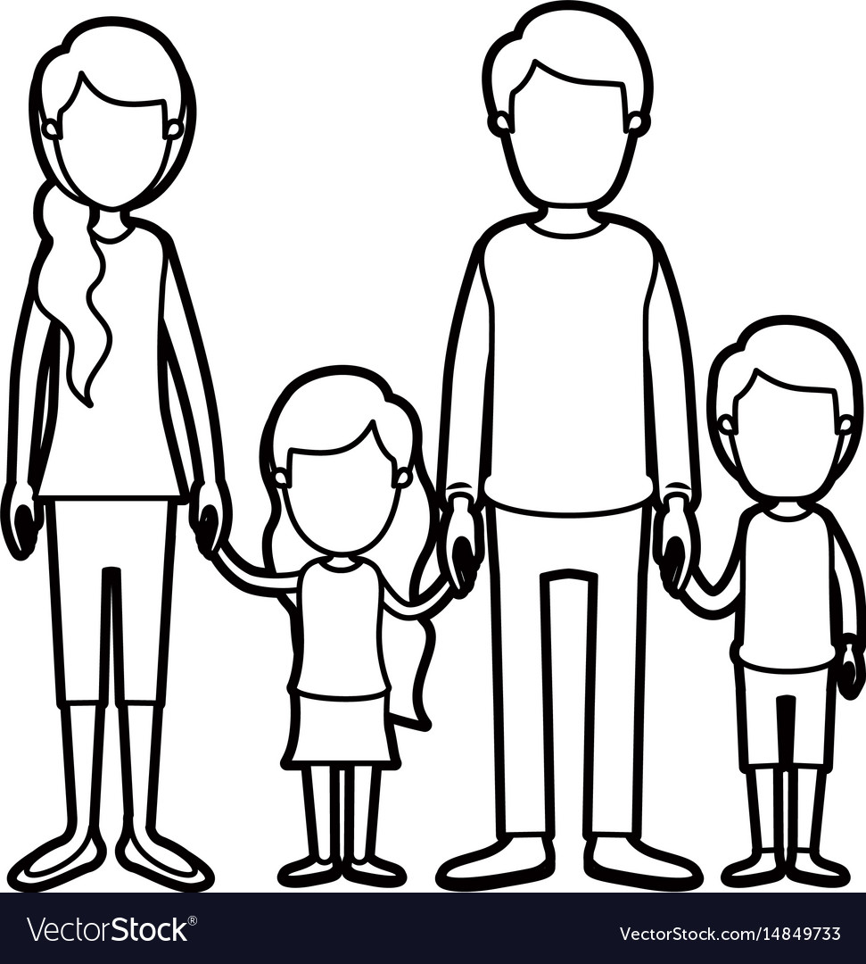 Black thick contour caricature faceless family Vector Image