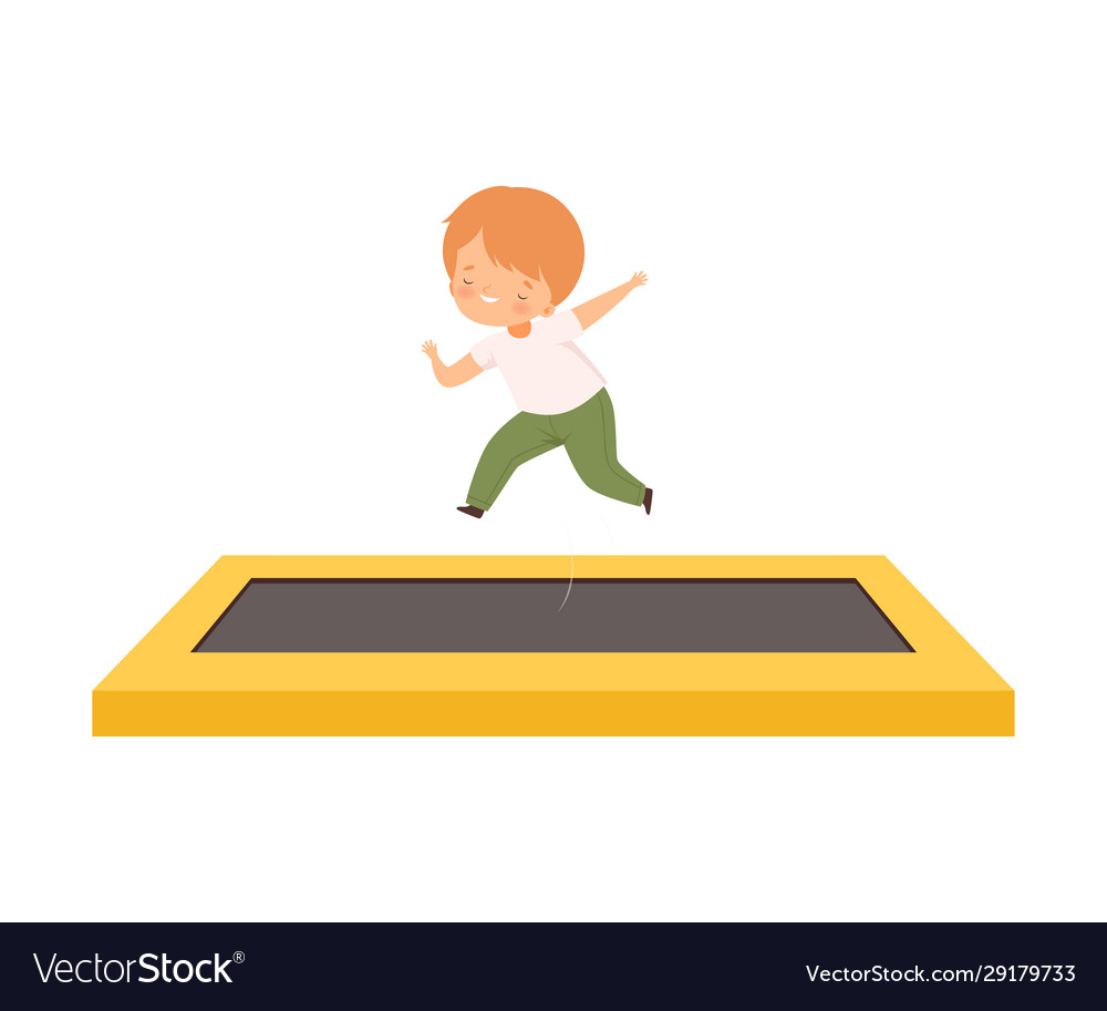 Cute boy bouncing on a trampoline happy kid Vector Image