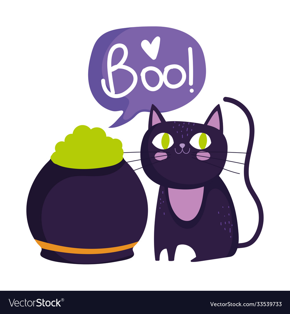 Happy halloween black cat and cauldron potion