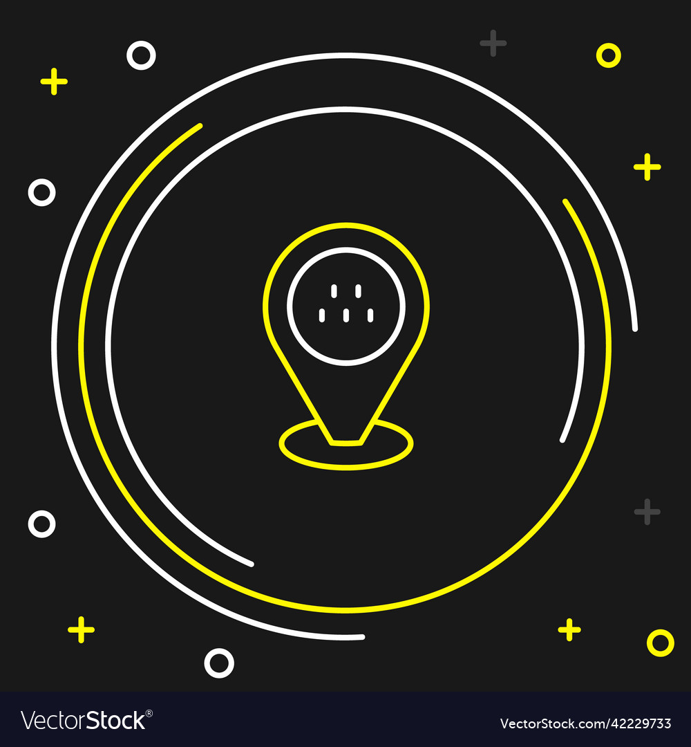 Line map pointer with taxi car icon isolated