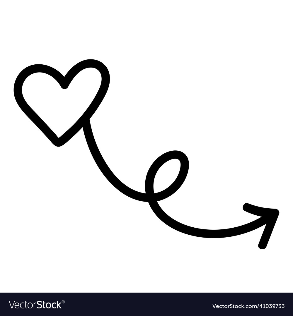 Linear doodle arrow with heart love pointer