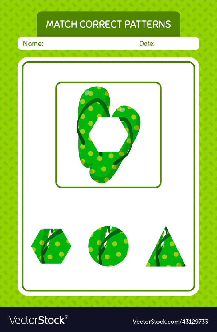 Match pattern game with flip flop worksheet Vector Image Match pattern game with flip flop worksheet