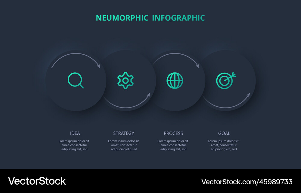 Neumorphic flowchart dark infographic creative Vector Image