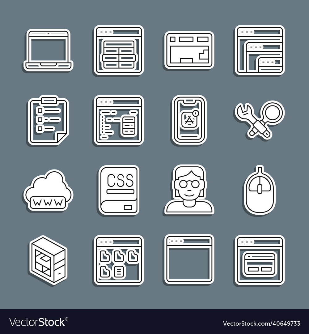 Set line search engine computer mouse debugging vector image Set line search engine computer mouse debugging