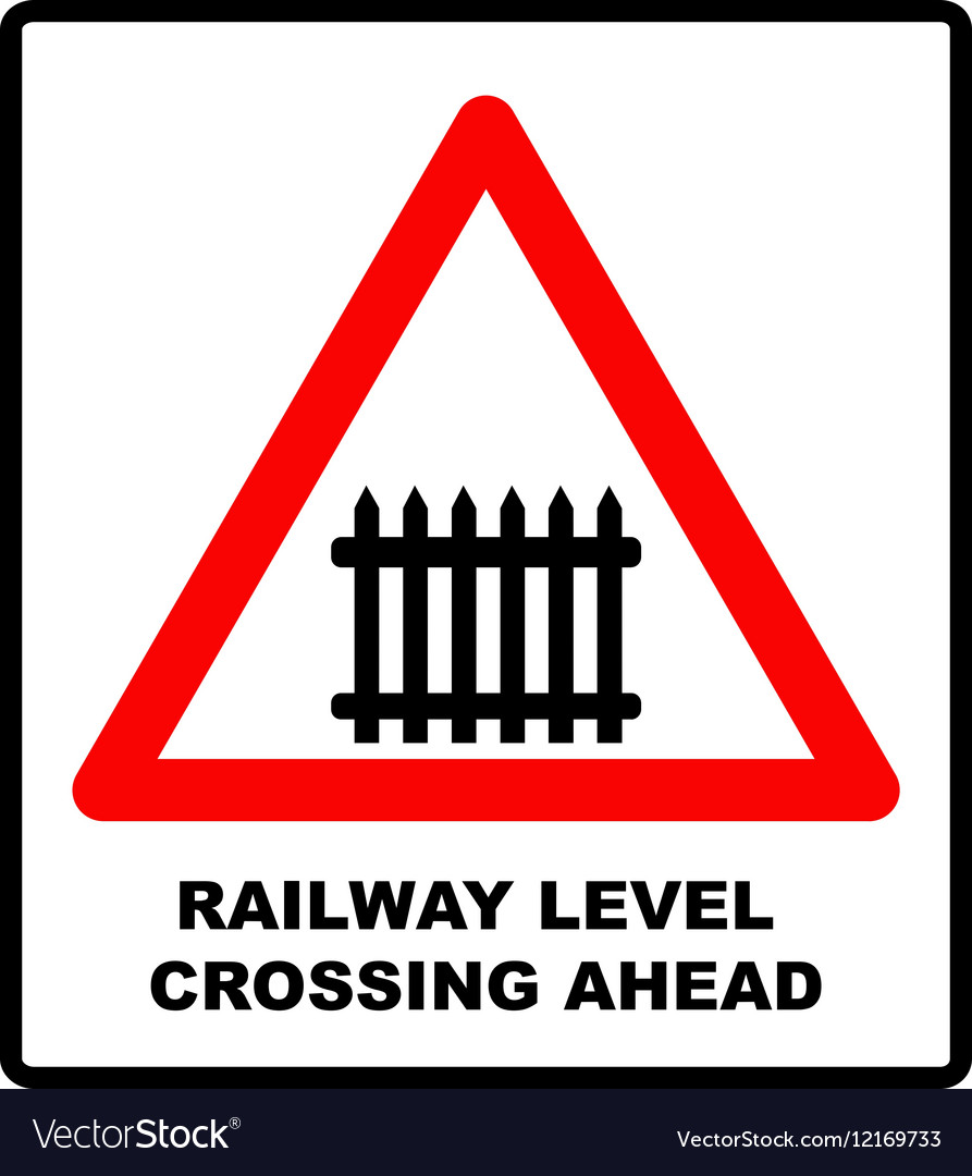 Traffic sign level crossing with barries ahead